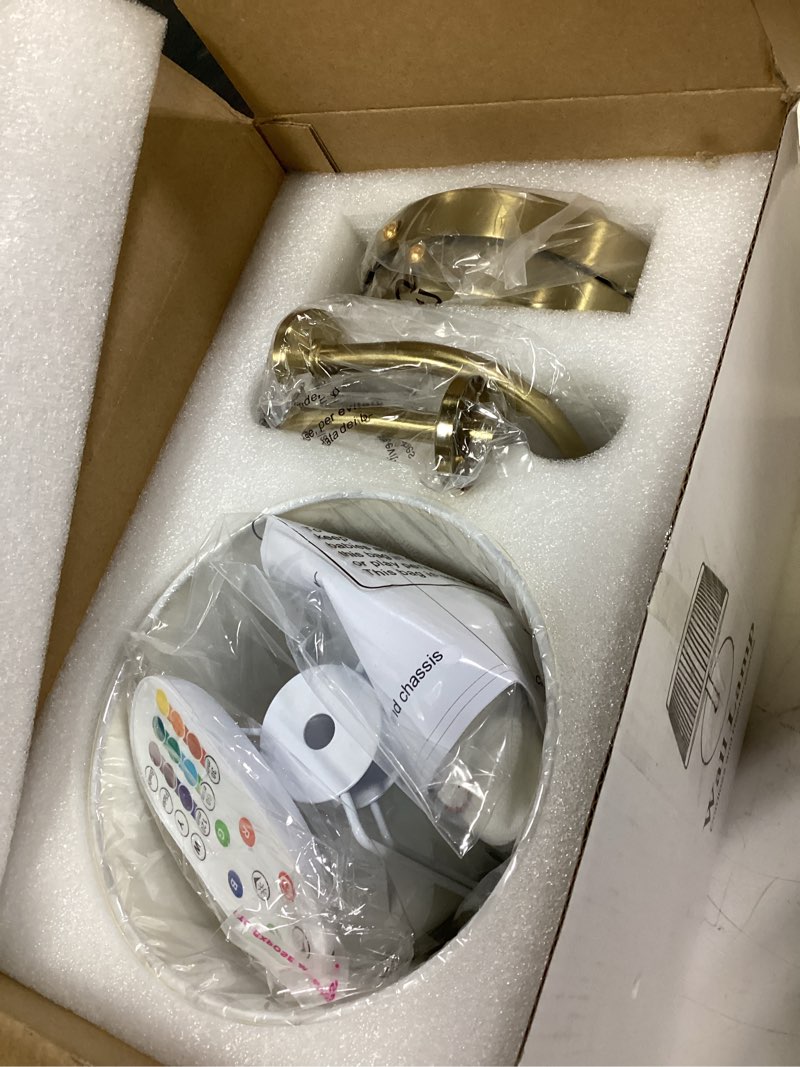 Condition photo showing Good Condition for rechargeable wall sconces set of 2 - 5200mah cordless battery operated wall sconce - fabric lamp shade - gold brass led light fixture with remote for bedroom bedside living room stairway hallway porch