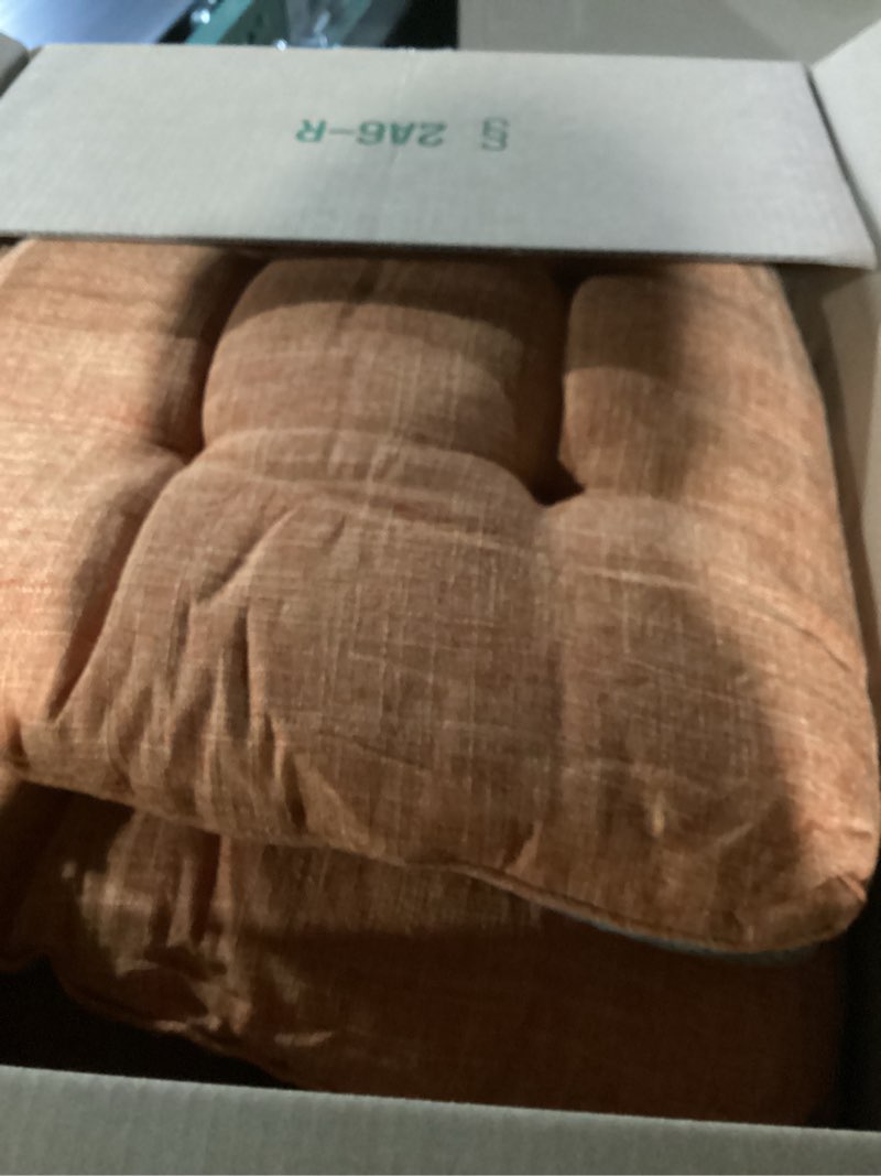 Condition photo showing Good Condition for ELFJOY Chair Cushions for Dining Chairs Set of 4 Office Chair Cushion 18x18x3 Inches Kitchen Chair Pads Soft and Comfortable Seat Cushion with Ties and Non Slip Backing, Orange