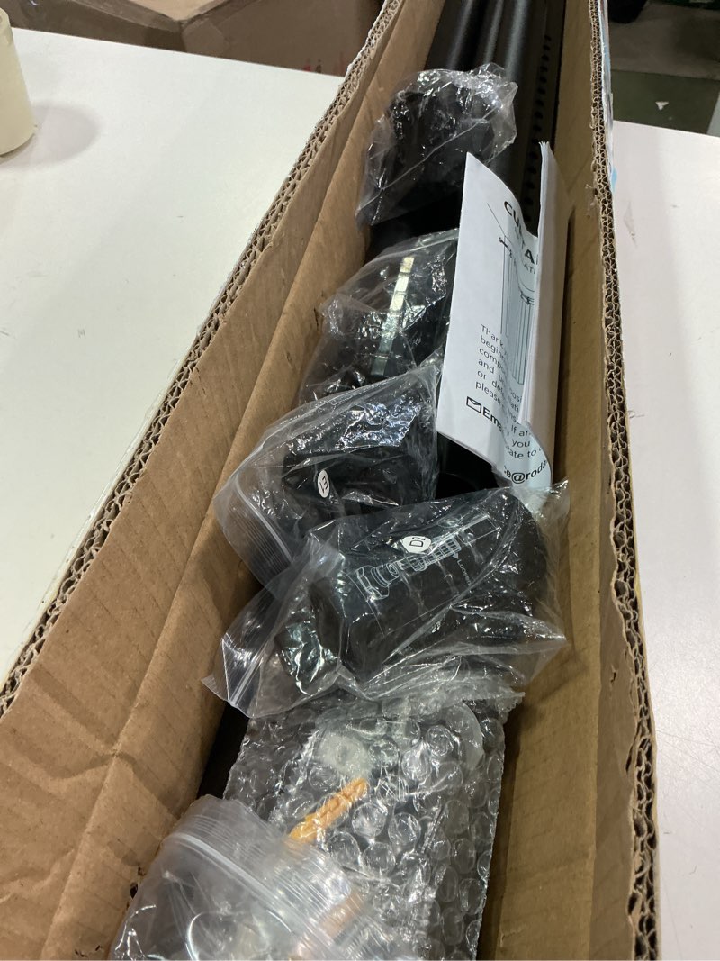 Condition photo showing New/Like New for Tension Curtain Rod 51-168 In, ZYKORT Shower Curtain Rods No Drilling, Extra Long Outdoor Curtain Rod for Patio, Adjustable Spring Tension Rods for Bathroom Window, Easy to Install, Never Rust, Black 51-168 Inches Black