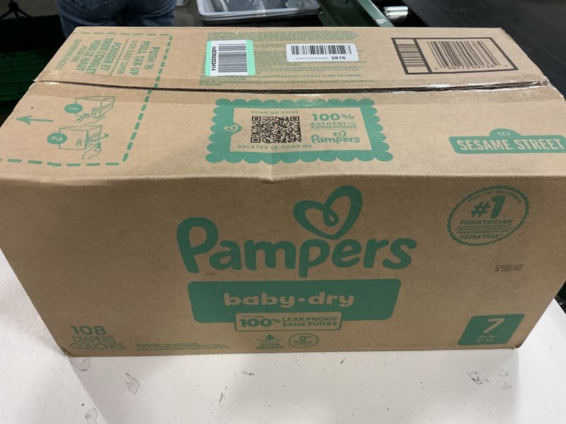 Condition photo showing New/Like New for pampers diapers - baby dry - size 7, 108 count, absorbent disposable infant diaper (packaging may vary) size 7 108