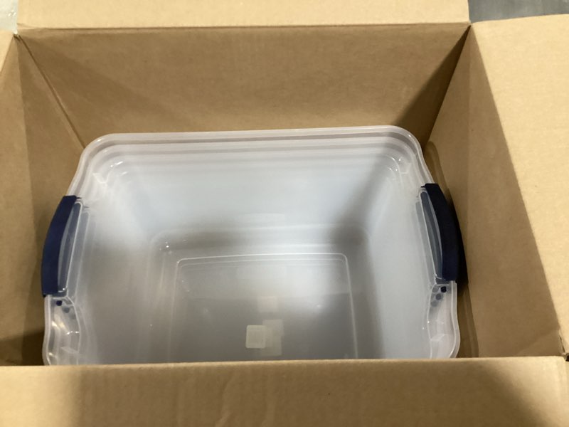 Condition photo showing New/Like New for rubbermaid cleverstore 30 quart plastic storage tote container with lid (6 pack)