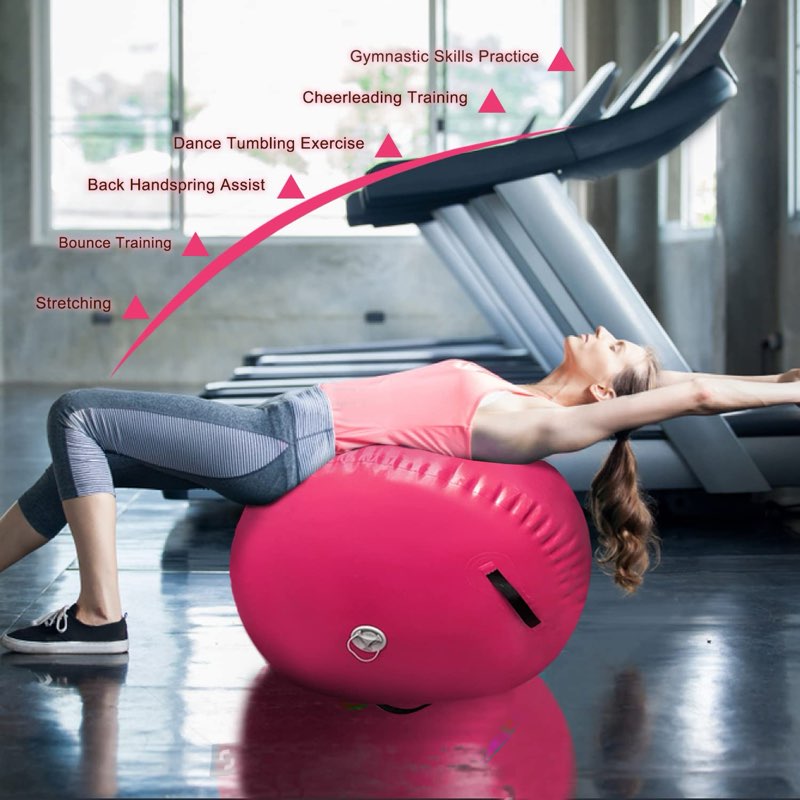 air barrel - air roller gymnastics barrel for back handspring trainer, air tumble mat with pump for gym training/yoga balance exercise/cheerleading/home and outdoor use 47.2x29.5inch all green