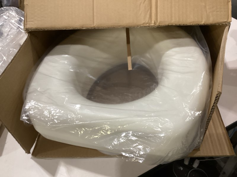 Condition photo showing As Is for drive medical 2-in-1 raised toilet seat with removable padded arms - elevated bathroom safety support - secure locking attachment - easy height assistance - durable construction, standard toilets, incomplete