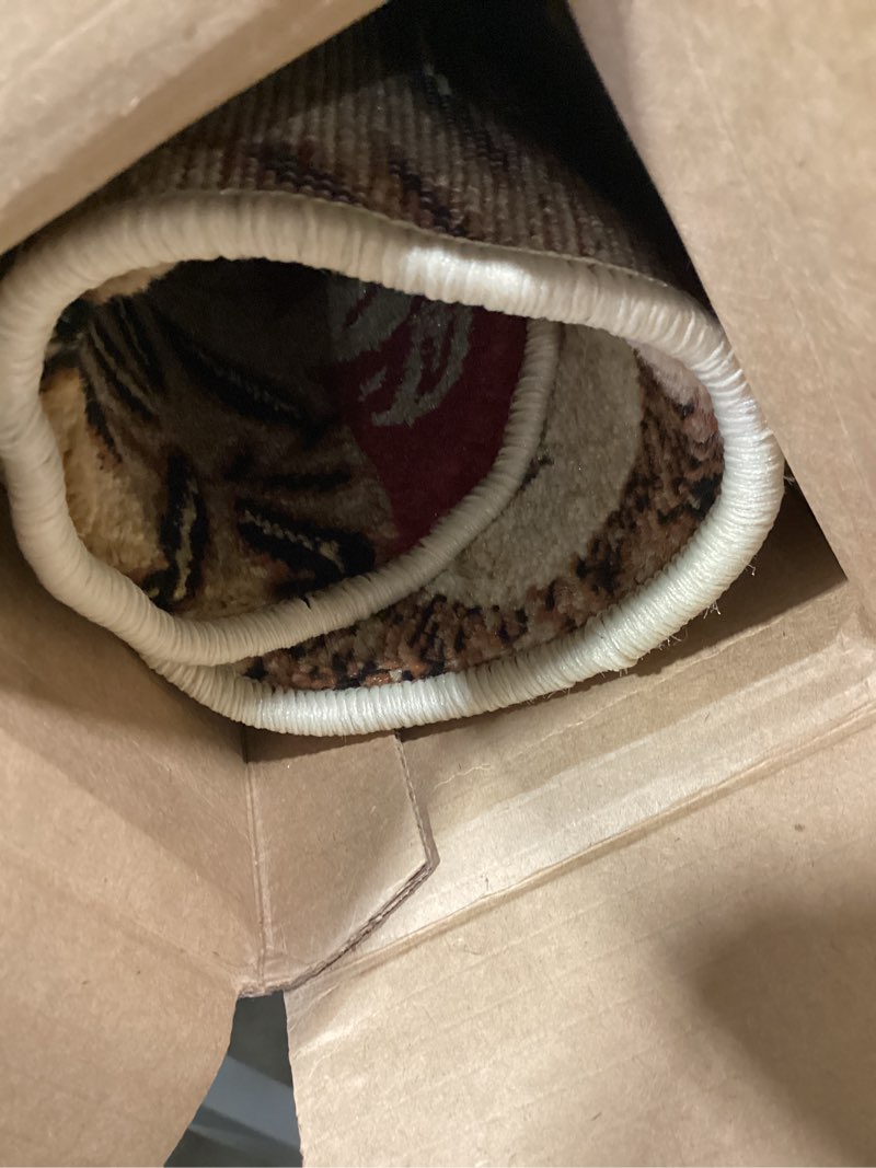 Condition photo showing Good Condition for similiar product not like stock photowell woven barclay collection medallion kashan red 4 ft round rug - for entryways, small bedrooms, living rooms red 3'11\" (round) oriental