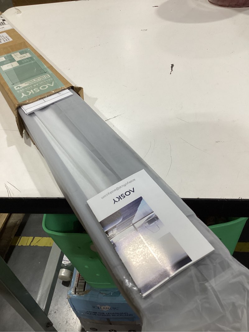 Condition photo showing New/Like New for aosky 100% blackout no drill cellular shades blinds for indoor windows, no tools thermal insulated black out cordless honeycomb blinds for bedroom living room window, 34" w x 48" h, grey blackout-grey 34"w x 48"h