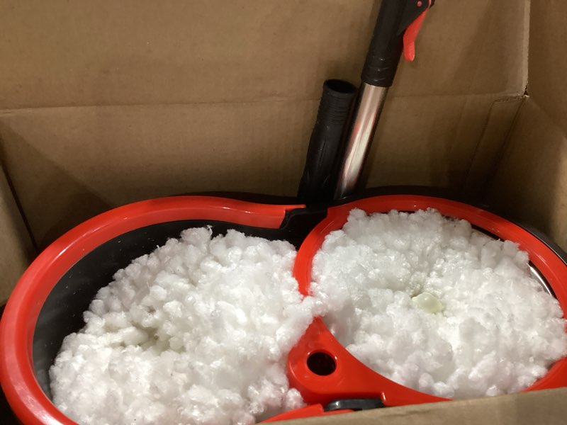 Condition photo showing Good Condition for O-Cedar EasyWring Microfiber Spin Mop & Bucket Floor Cleaning System + 2 Extra Refills, Red/Gray Spin Mop & Bucket with 2 Extra Refills