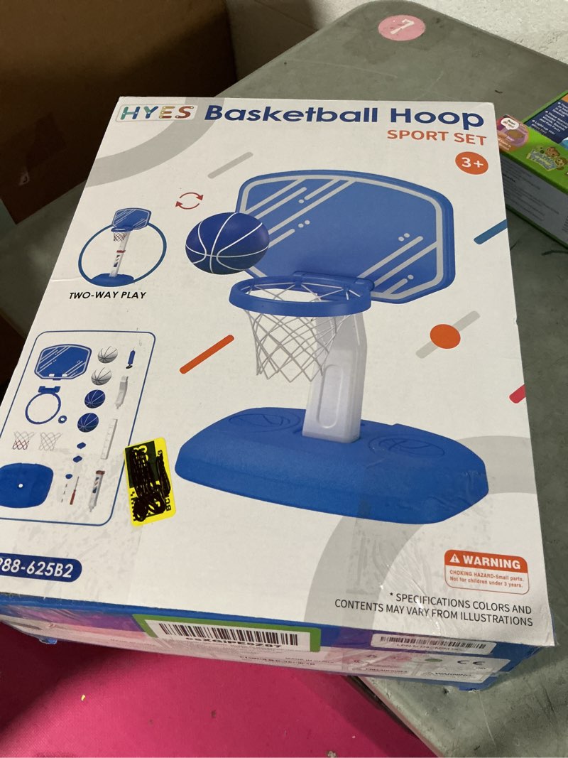 Condition photo showing New/Like New for hyes toddler basketball hoop indoor, kids basketball hoop outdoor with adjustable height/4 balls/2 nets, mini basketball goal court sport toys gifts for backyard games outside swimming pool