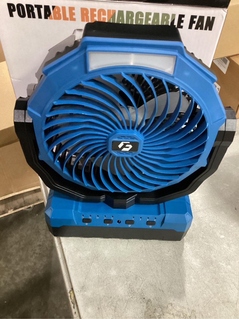 Condition photo showing Good Condition for frizcol 3-in-1 camping fan - portable fans rechargeable - 24000mah battery powered fan with light for indoor, outdoor, tent, travel, fishing, jobsite, gifts for men dad him - blue 24000mah internal blue