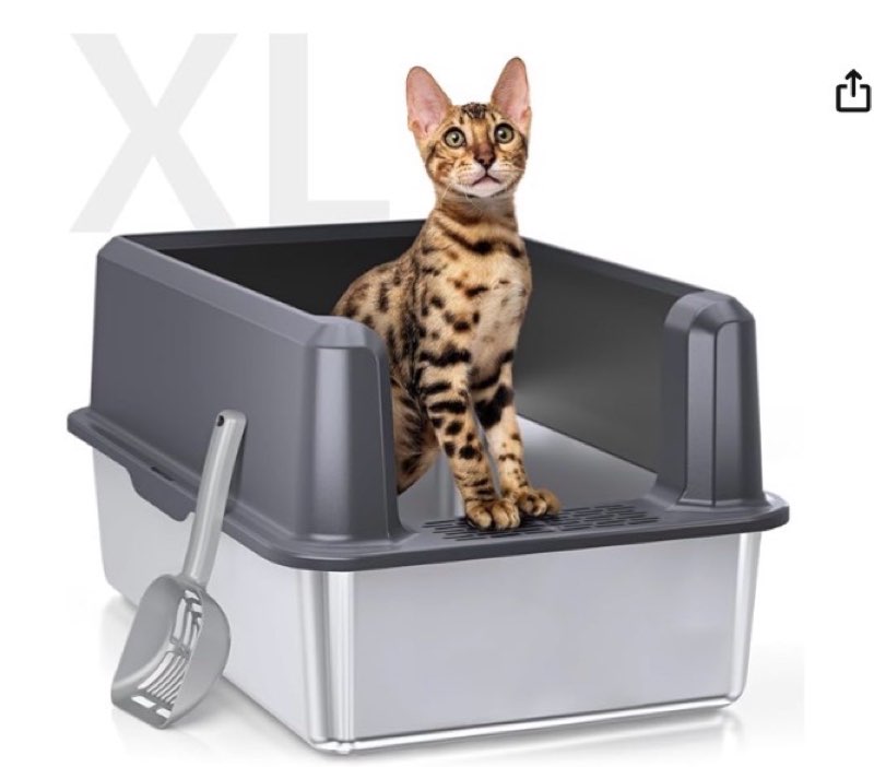 Modign Stainless Steel Litter Box with Lid,Side Entry Large Litter Box,Enclosed High Sided Litter Bo