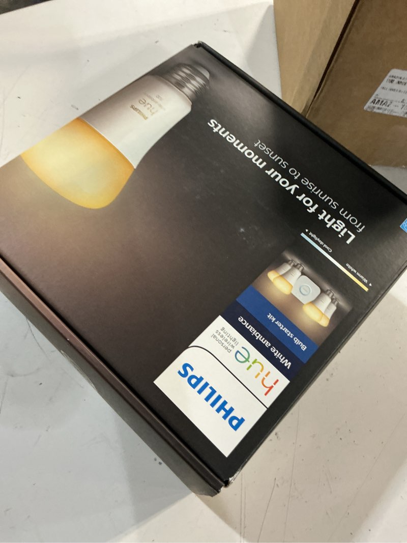 Condition photo showing New/Like New for philips hue white ambiance base lumen (60w) smart button starter kit, compatible with alexa, google assistant, apple homekit 60 watt 2 pack(old version)