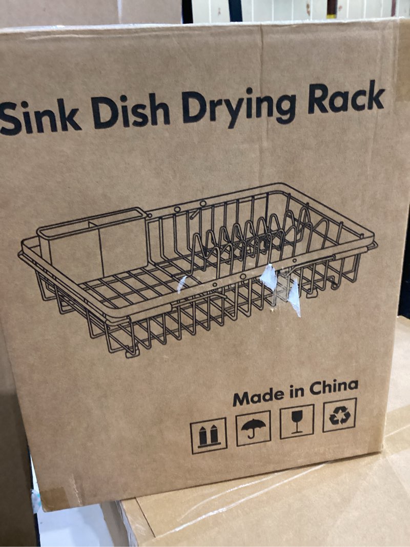 Condition photo showing New/Like New for Dish Drying Rack & Cutlery Holder 2 Piece Set - Compact Sink-Fitting Dish Drainer with Rubberized Undercoating, Space-Saving Kitchen Organizer for Plates, Cups, Bowls & Utensils In Sink, Silver