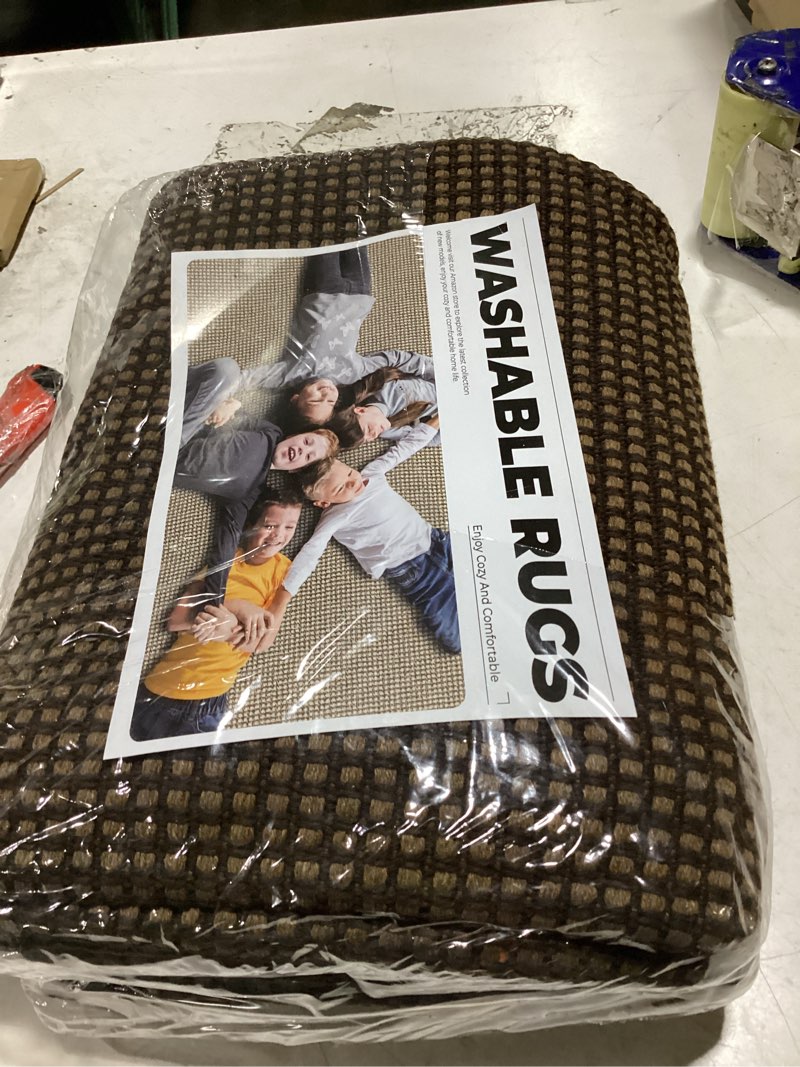 Condition photo showing Good Condition for iohouze washable area rug 3x5 non slip rubber backed woven rugs for entryway rugs indoor outdoor doormat throw rug floor carpet for entrance kitchen front door, brown 3' x 5' (rectangular) brown