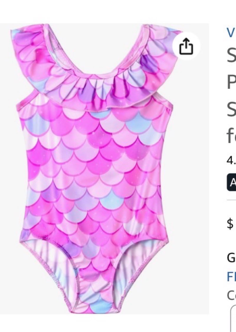 Snowheart Girls Swimsuit Size 3t 4t Purple Fish Scale One Piece Sleeveless Breathable Swimwear(similar)