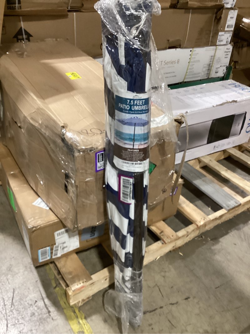 Condition photo showing As Is for Blissun 7.5 ft Patio Umbrella, Yard Umbrella, Outdoor Market Umbrella with Push Button Tilt Crank 