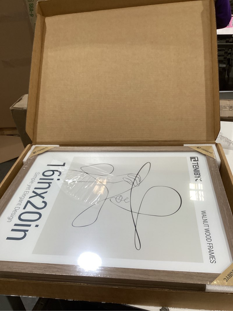 Condition photo showing New/Like New for 16x20 Poster Frame 3 Pack with HD Glass- Brown Walnut, Natural Solid Wood Picture Frame, Wall Gallery Frame 3 Pack Walnut 16 x 20