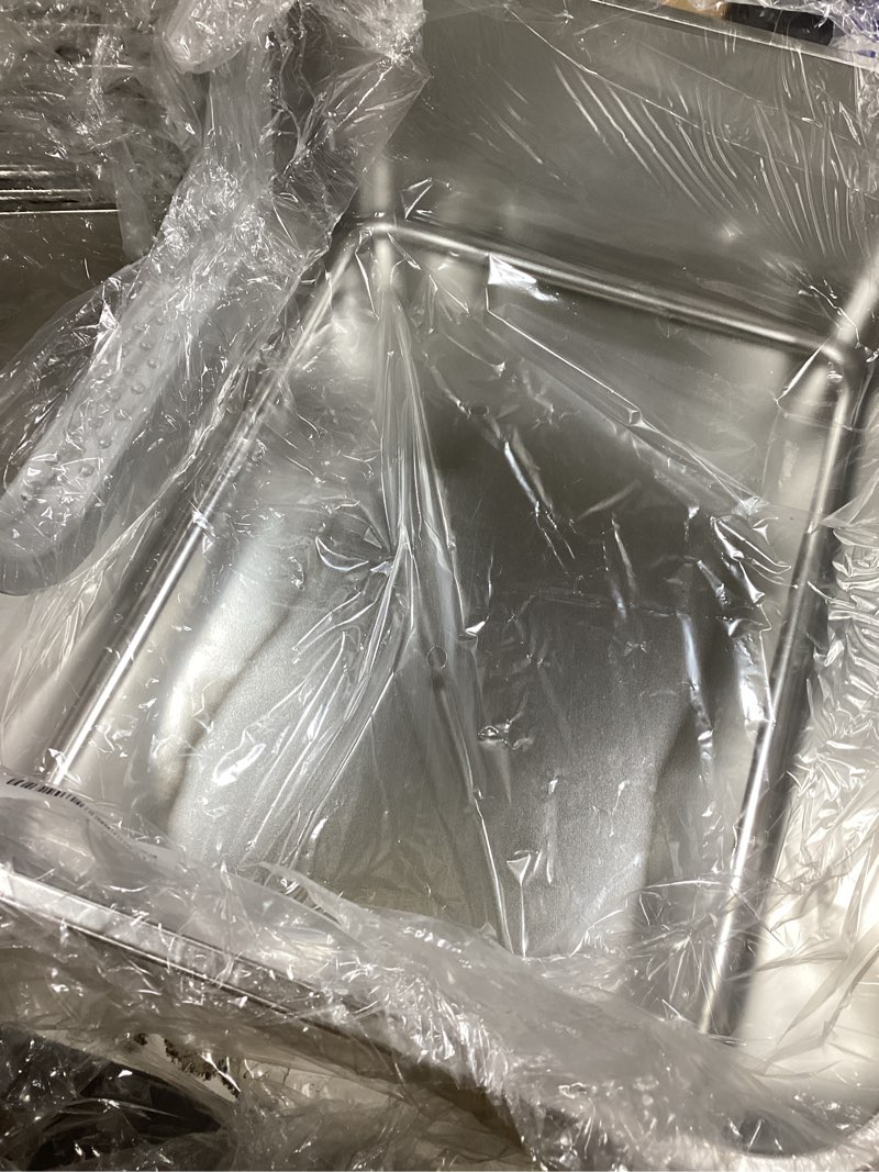 Condition photo showing Good Condition for stainless steel cat litter box, steel litter pan with curved low entry, leak proof 6 inch high side for urine, easy entry for kittens older cats, no slip, 17.7" x 13.8" x 6", silver silver 17.7" x 13.8" x 6"