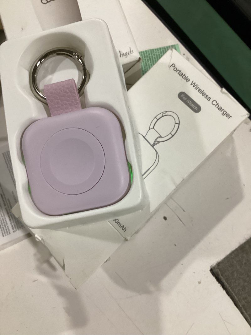 Condition photo showing New/Like New for portable travel charger for apple watch series 8,wireless iwatch charger 1200mah power bank with charging cable, purse keychain smart chargers for apple watch series 11/10/9/8/7/6/se/5/4/3/2/1/uitra purple