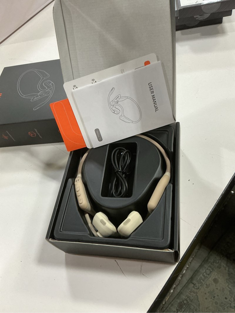 Condition photo showing New/Like New for nuroum ow20b open ear sports headphones with mic, enc noise cancelling microphone, bluetooth 5.3 multi-point connection, sweatproof wireless headset for work, 15h comfort for driving, office