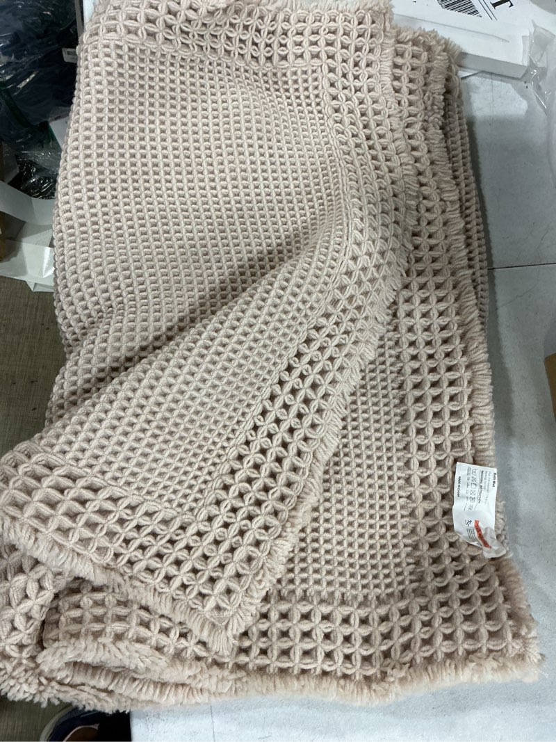 Condition photo showing Good Condition for resare waffle bathroom runner rugs, super absorbent bath mat non slip washable quick dry, upgraded ultra soft boho bath rugs with tassels for hallway bedroom laundry room, 2'x5'(24"x60"), pale beige 2'x5' pale beige