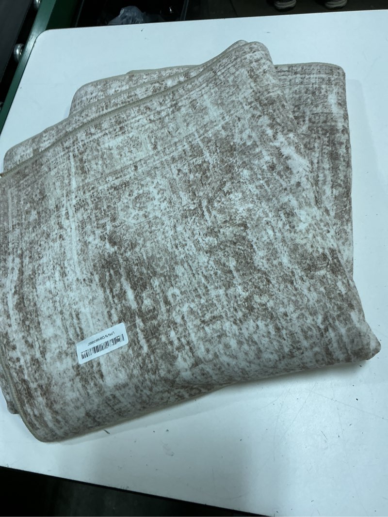 Condition photo showing As Is for 3x10 runner rug non slip washable for entryway, vintage hallway runner for front porch, laundry room, bedroom, abstract stain resistant thin indoor kitchen mats for floor(3'x10', brown/ivory) brown/ivory 3' x 10' (runner)