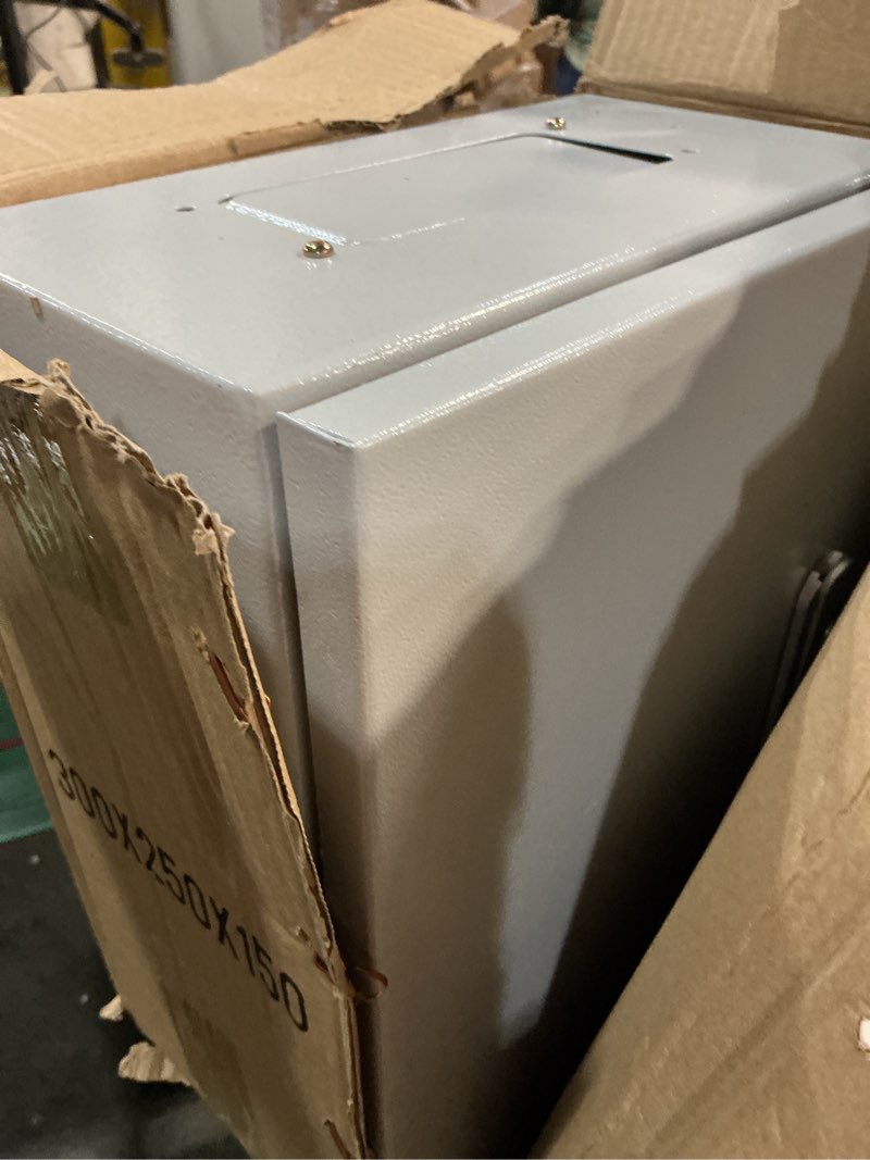 Condition photo showing Good Condition for steel electrical junction box, indoor&outdoor electrical enclosure box, wall mounted waterproof&dustproof metal box, universal electric equipment enclosure box with safety locks and mounting plates 12"×10"×6"