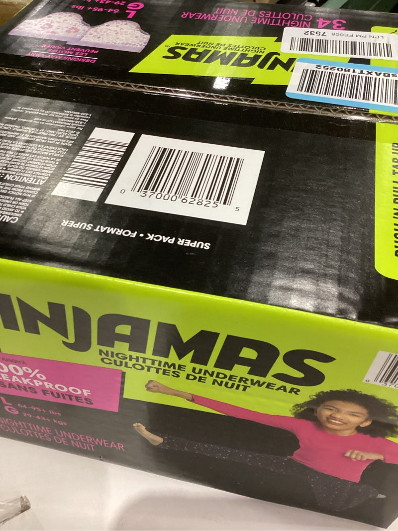 Condition photo showing Good Condition for Ninjamas Girls Bedwetting Nighttime Underwear, Size L (64-95+ lbs), 34 Count, Overnight Protection, Ultra Absorbent, Hypoallergenic Large 34