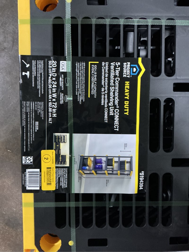 Condition photo showing Good Condition for project source commander plastic heavy duty 5-tier utility shelving unit (24-in w x 20-in d x 72-in h), black, (100-lb capacity per shelf)