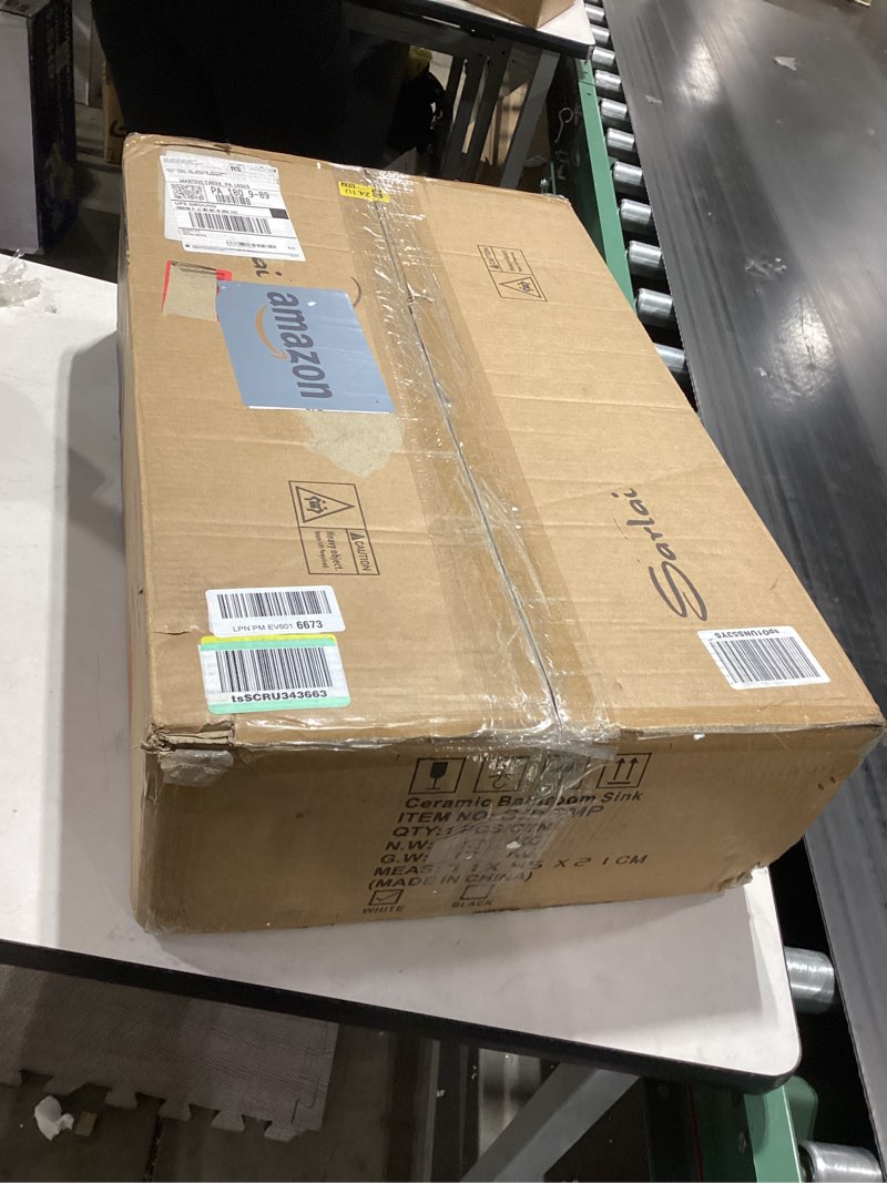 Condition photo showing As Is for Sarlai 24 Vessel Sink Rectangle - 24 x 14 Inch Bathroom Sink Modern Large Rectangular Above Counter White Porcelain Ceramic Bathroom Vessel Vanity Sink Art Basin 24Wx14D White