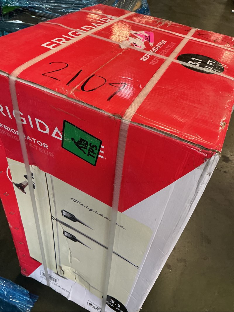 Condition photo showing New/Like New for Frigidaire EFR840-Cream EFR840 Retro Mini Fridge with Freezer & Side Bottle Opener-Small 2 Door Refrigerator for Office Bar or College Dorm Room-3.1 Cu Ft (Cream)