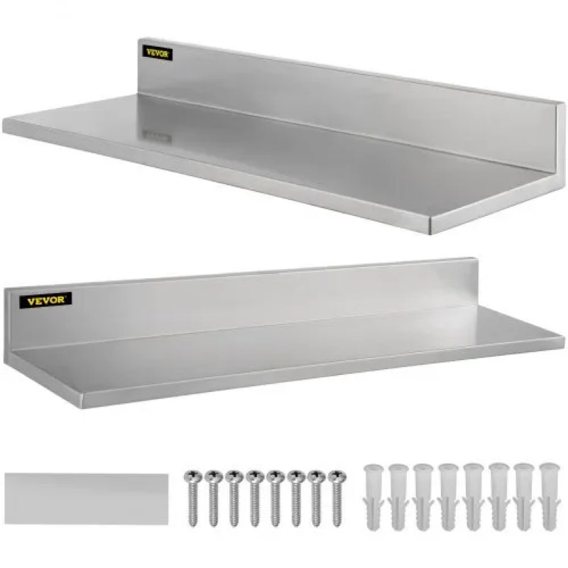 vevor 2 pcs stainless steel wall shelf max load capacity 44 lbs, shelf for wall mou stand for kitchen living room garage workshop home and commercial us