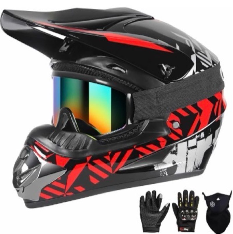 SPARK Dirt Bike Helmet Youth Kids Motocross Helmets Fashion Adult Off-Road Mountain Bike Motorcycle Helmet Men Women DOT Approved 4Pcs Set