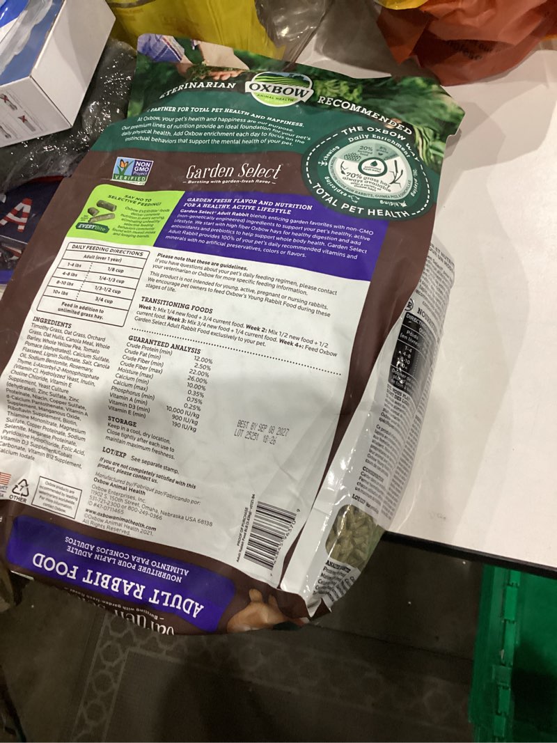 Condition photo showing New/Like New for Oxbow Garden Select Rabbit Food, Adult, Made with Oxbow Timothy Hay for Rabbit, Bunny Food Pellets, Non-GMO, No Soy or Wheat, Small Animal Pet Products, Made in USA, High Fiber, 8 lb. Bag Adult Rabbit Food 8 Pound (Pack of 1)