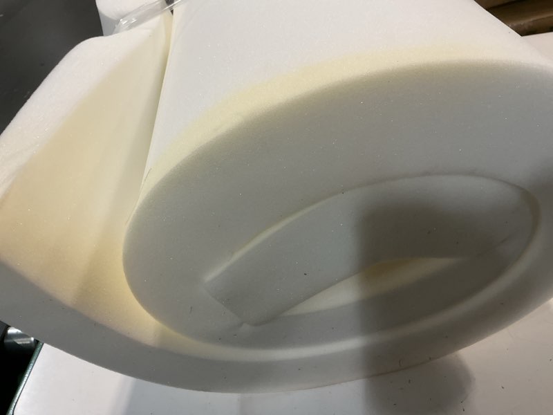 Condition photo showing As Is for foamyfoam high density 3 inch thick, 24 inch wide, 72 inch long upholstery foam, cushion replacement 3" x 24" x 72"