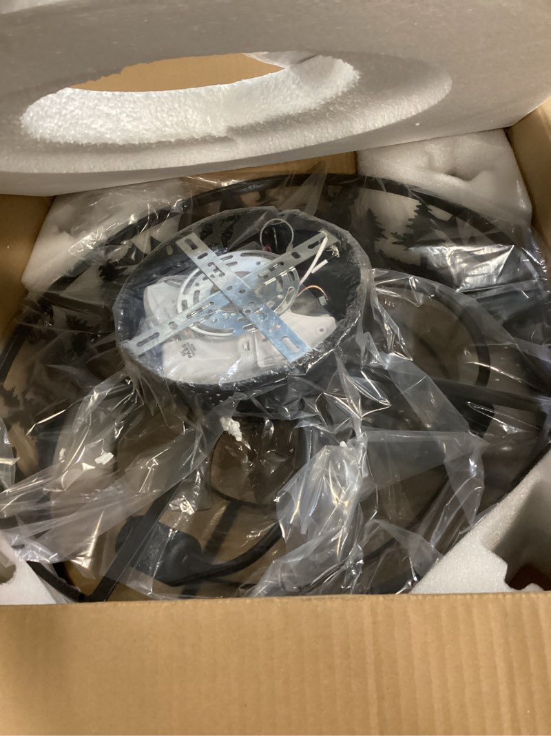 Condition photo showing Good Condition for Criticn Farmhouse Rustic Ceiling Fan with Light - Bear Deer Design, 6 Speeds Black Caged Fan Lights 