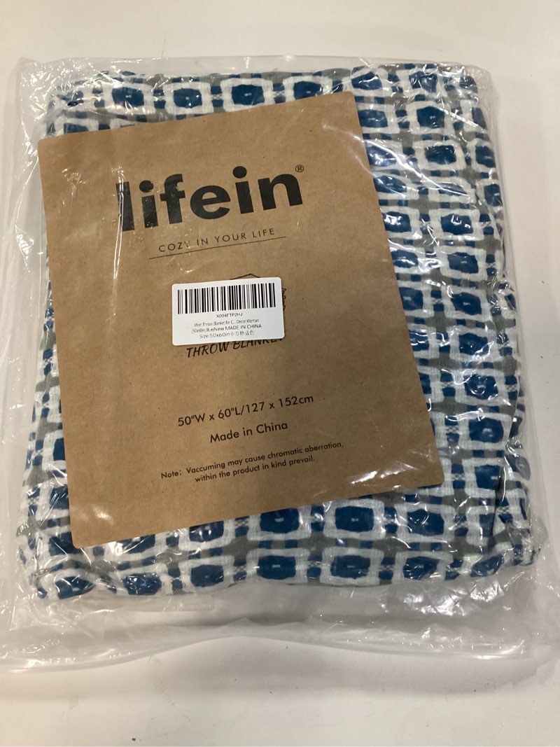 Condition photo showing New/Like New for lifein Throw Blanket for Couch - Boho Throw Blanket, Knit Woven Blanket, Soft Decorative Blankets&Throws with Tassels for Bed,Sofa,Chair,Home Decor(50x60in,Blue)