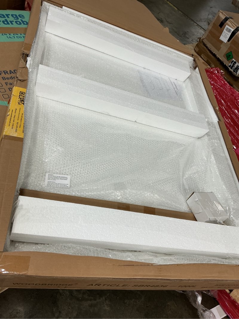 Condition photo showing Good Condition for 48" w x 36" solid surface single threshold shower pan base with drain assembly & drain 
