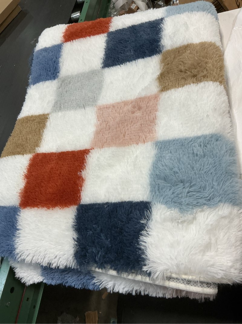 Condition photo showing As Is for PureCozy Checkered Rug 8x10 for Living Room, Modern Rainbow Shag Rug Washable Non-Slip Large Area Rug Super Soft Indoor Fuzzy Carpet Fluffy Rugs for Bedroom Home Aesthetic Decor 8' x 10' (Rectangular) Rainbow