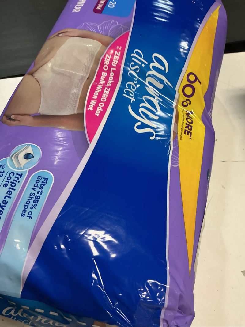 Condition photo showing Good Condition for always discreet adult incontinence underwear for women and postpartum underwear, large, up to 100% bladder leak protection, 28 count large 28