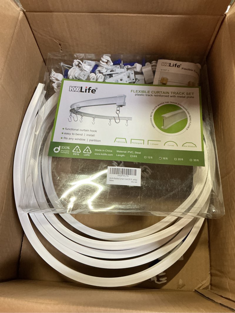 Condition photo showing As Is for kxlife flexible bendable ceiling curtain track (16 ft), track curtains ceiling mount with track curtain system, ceiling track room divider, curtain rods for ceiling, ceiling curtain rail large, 16ft white