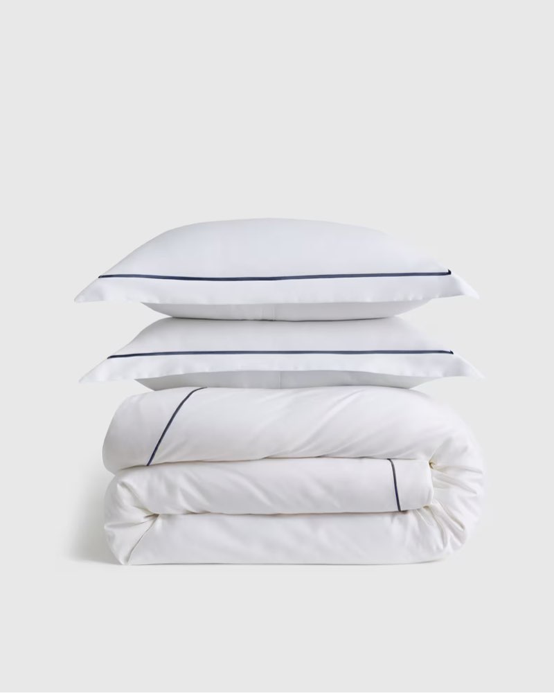 signature giza cotton sateen embroidered deluxe bedding white/blue king/cal king