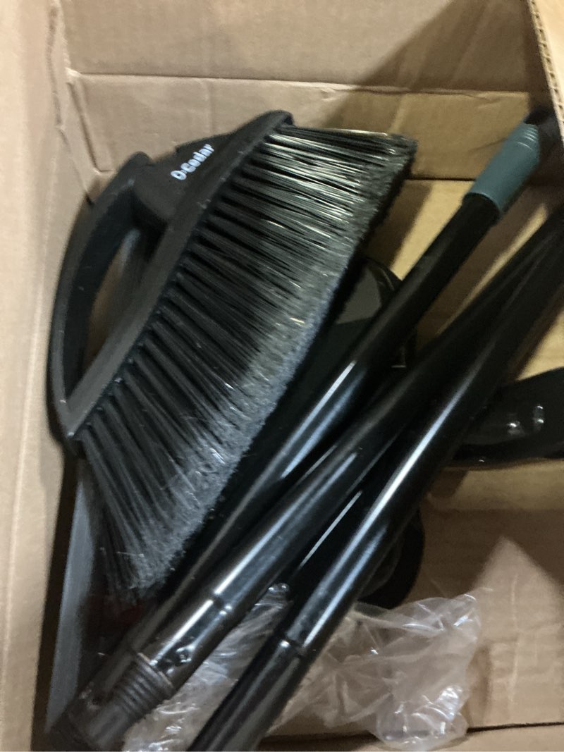 Condition photo showing As Is for o-cedar indoor & outdoor strong sweep broom & brush bundle | heavy duty bristles remove 99% of dust & dirt in one sweep | step-on dust pan | safe for hardwoods, powerful on outdoor debris strong sweep broom and brush