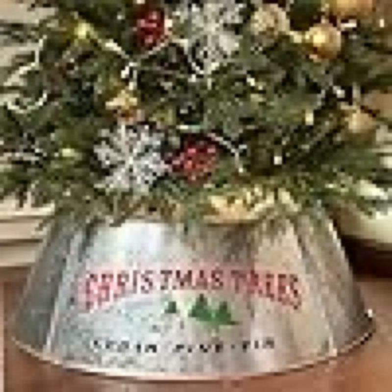 29" Galvanized Christmas Tree Collar for Pencil Tree, Round Metal Tree Collar with Silk Screen Design, Pet-Proof Christmas Tree Collars for Artificial Trees, Secure & Reusable Holiday Décor
