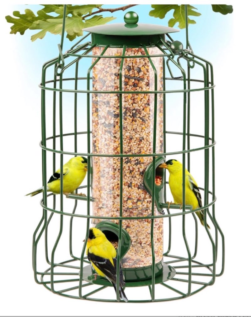 Gray Bunny Squirrel Proof Bird Feeders for Outdoors Hanging (Rose) Metal Bird Feeder Squirrel Proof, Seed Birdfeeder, 4 Ports, Chew-Proof Weather Resistant Outside Backyard Birding Watching Gifts Rose Gold Caged Feeder