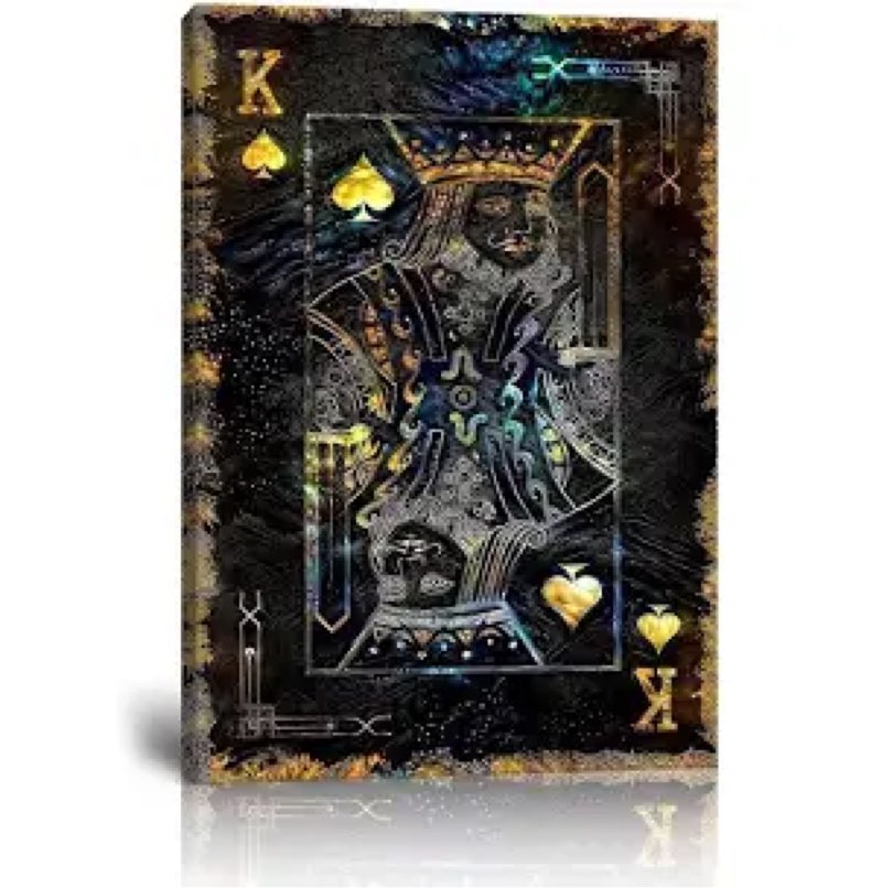HJL Art Poker Wall Art Canvas Black Gold Blue King Wall Decor Prints Pictures Exquisite Playing Card