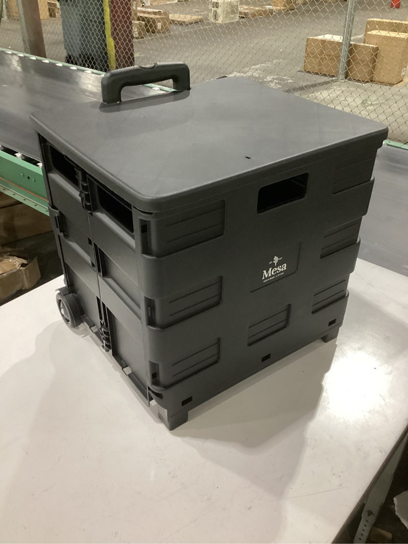 Condition photo showing Good Condition for inspired living collapsible ultra-slim pack-n-roll,2 wheel utility cart w/lid used as seat up to 250 lbs, telescopic handle - super strong, for home, garden, shopping, office, school use, large, black black large/ lid