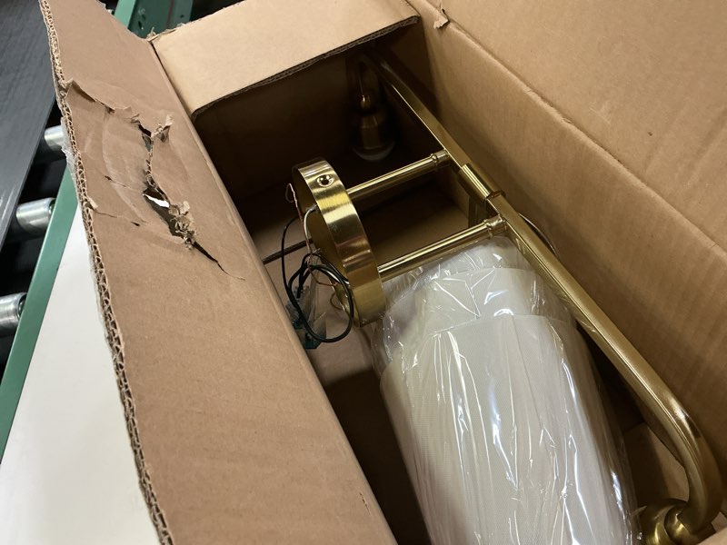 Condition photo showing Good Condition for Bathroom Light Fixtures, Brushed Gold Vanity Lights with Beige Fabric Shade, 3-Light Wall Sconce, Modern Sconces Wall Lighting for Hallway Bedroom, VL837-BG-B-3 Brushed Gold, Beige Shade 3-Light