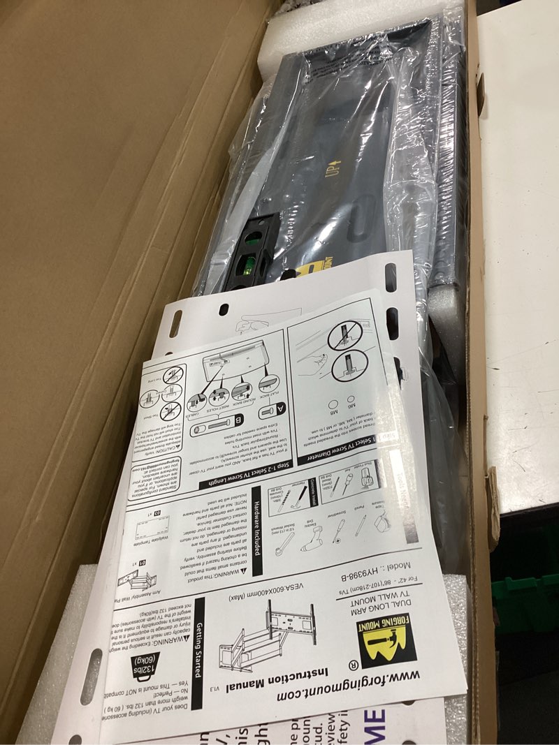 Condition photo showing New/Like New for forging mount long arm tv mount,dual articulating arm full motion tv wall mount bracket with 43 inch extension,fits 42-90 inch flat/curve tvs, holds up to 132 lbs,vesa600x400mm