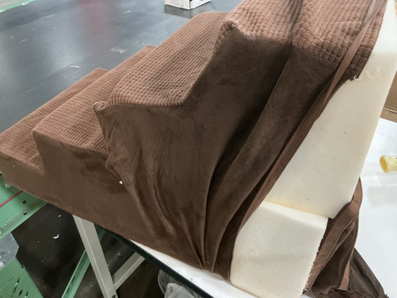 Condition photo showing As Is for niubya dog stairs for small dogs and cats,18'h non-slip bottom pet steps for high beds and couch,high-density foam pet stairs brown,4 steps