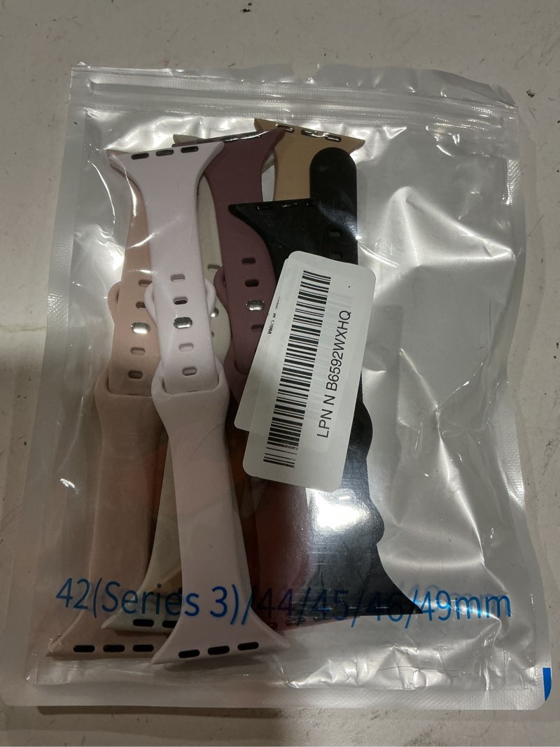 Condition photo showing Good Condition for 6 pack thin bands compatible with apple watch band 38mm 40mm 41mm 42mm 44mm 45mm 46mm 49mm women men, sport silicone strap slim wristband for iwatch series 11 10 9 8 se 7 6 5 4 3 2 1 ultra black/starlight/sand pink/milk tea/smoke violet/light blush 44mm/45mm/46mm/49mm