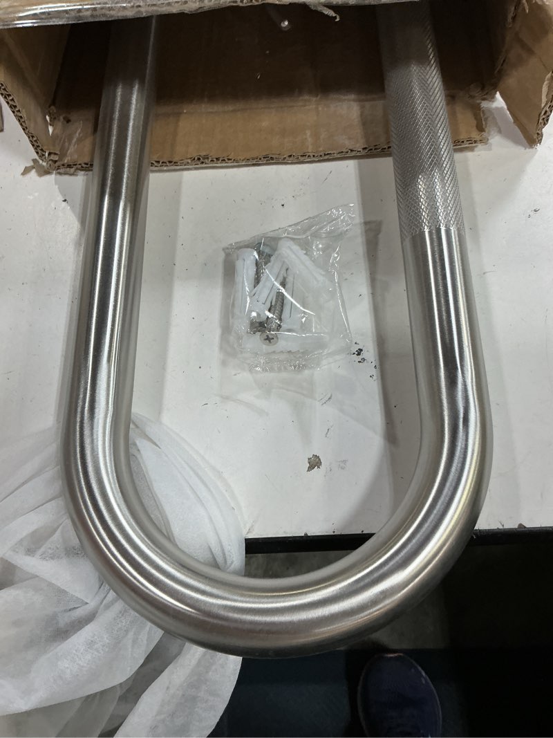 Condition photo showing As Is for 30-inch foldable shower grab bar – 90° flip-up design, premium 304 stainless steel, anti-slip grip with built-in paper holder, wall-mounted handicap safety rail, supports 450–500 lbs 30?